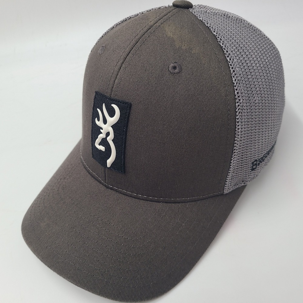 Browning Hat Snapback Trucker Mesh Gray Black Buck Deer Logo Hunting Outdoors